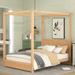 Natural Full Size Canopy Platform Bed with Headboard and Support Legs