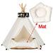 Pet Cat Dog Teepee with Cushion & Blackboard Portable Dog Tents & Pet Houses Wood Canvas Tipi Fold Pet Tent Small Animals Bed