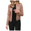 Moxiu Faux Leather Jacket for Women Fashion Zip Up PU Leather Motorcycle Jacket Casual Slim Short Leather Coat Moto Biker