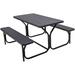 Picnic Table Bench Set Outdoor Camping All Weather Metal Base Wood-Like Texture Backyard Poolside Dining Party Garden Patio Lawn Deck Large Camping Picnic Tables for Adult (Black)