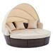 Patio Furniture Round Outdoor Sectional Sofa Set Rattan Daybed Sunbed with Retractable Canopy and Removable Cushion (Beige)