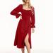 Women Spring Solid Color Long Sleeve Square Neck Ruched Tie Up Dress