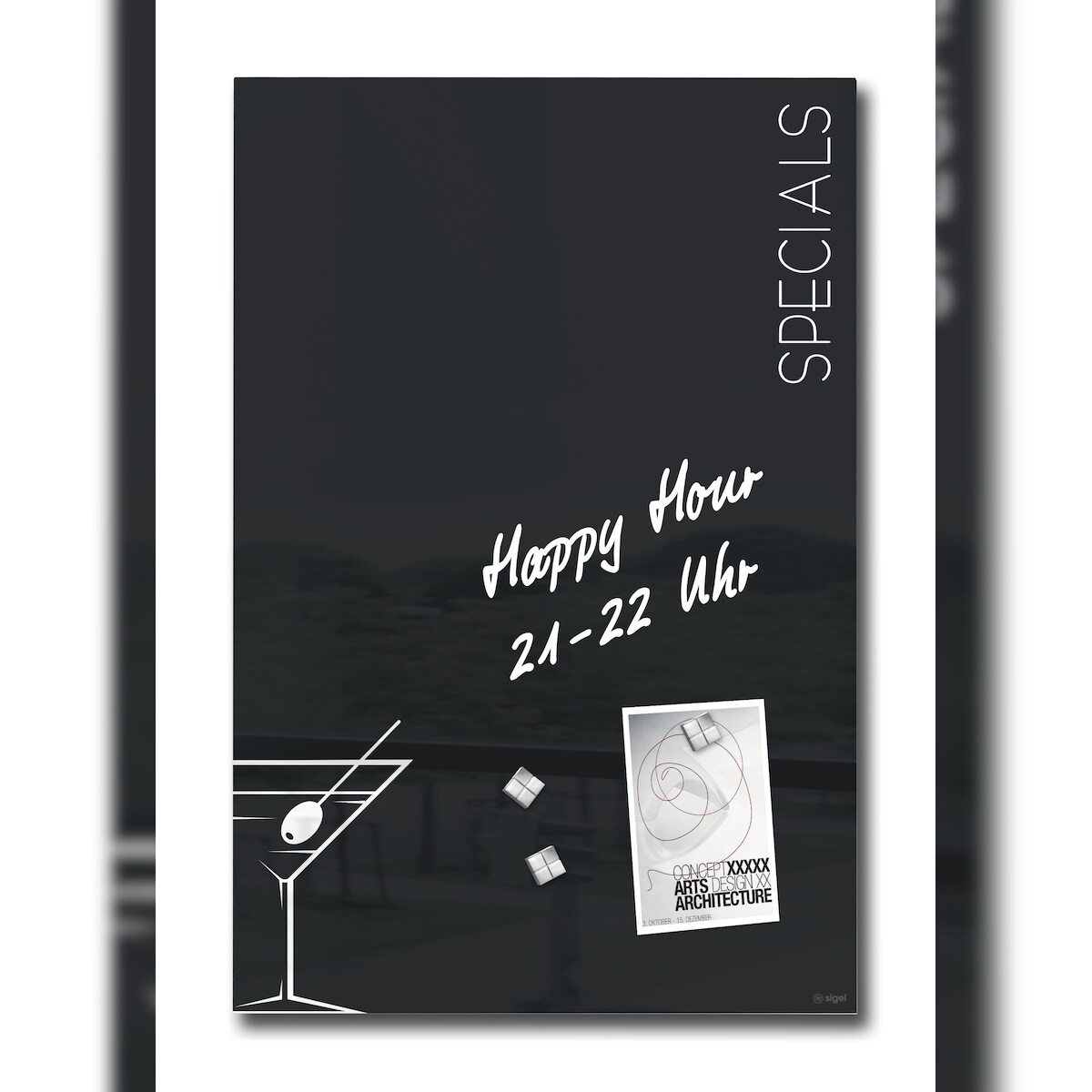 Sigel GL296 Glas-Magnettafel Artverum - Design Cocktail - 40 x 60 cm - schwarz, weiß - Sicherheitsglas Image