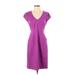 J.Crew Casual Dress - Sheath V-Neck Short sleeves: Purple Solid Dresses - Women's Size 4