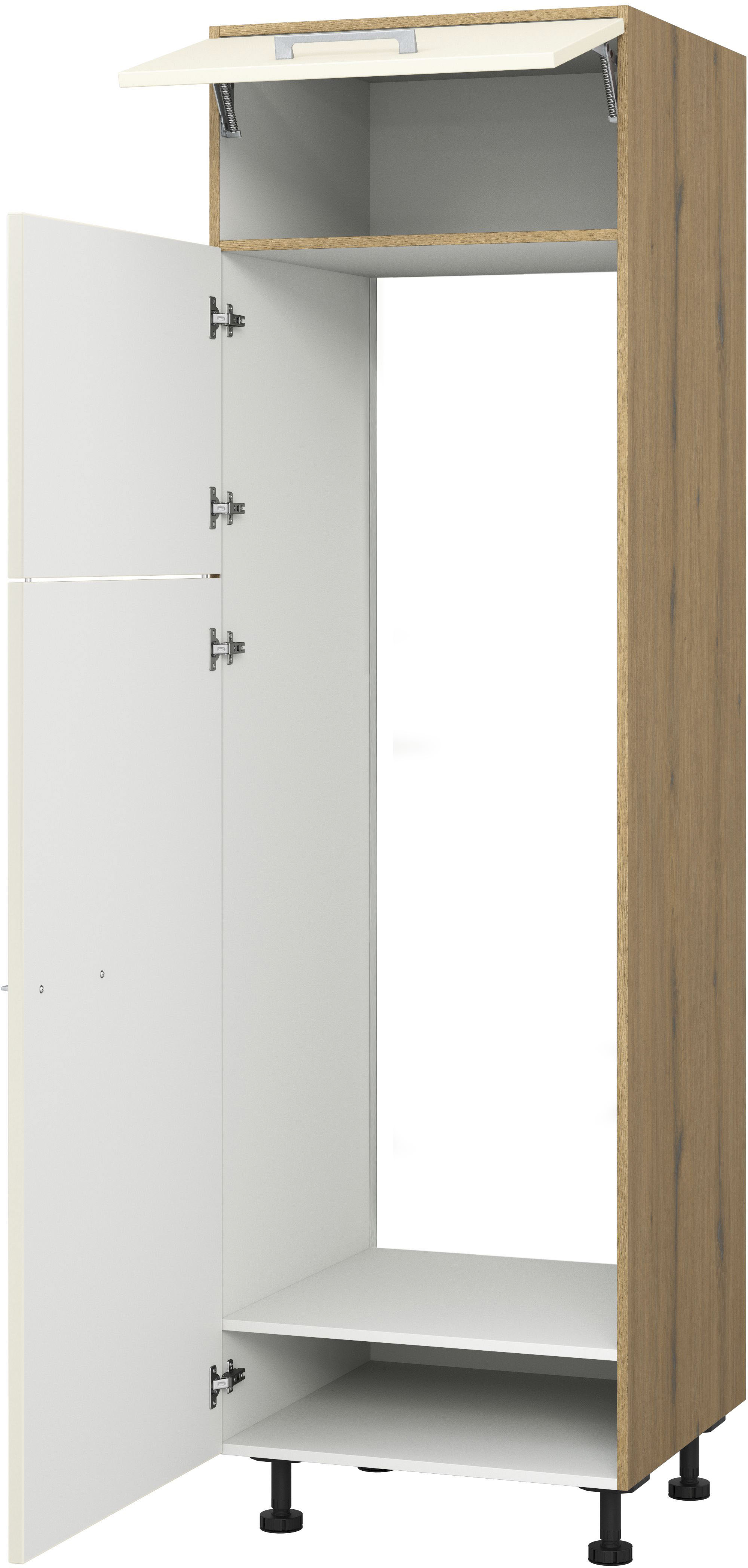Kühlumbauschrank KOCHSTATION "KS-Trea SKG-195-145", weiß (magnolie, eiche astig), B:60cm H:195cm T:56cm, Schränke, für integrierte Kühl-Gefrierkombi 145,0 cm, Breite 60 cm, Höhe 195 cm Image