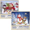 Bits and Pieces - Value Set of Two (2) 500 Piece Jigsaw Puzzles for Adults - Each Puzzle Measures 16" x 20" - Winter Holiday Snowman Jigsaws by Artist Makiko