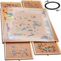 PLAYVIBE 1000 Piece Rotating Wooden Jigsaw Puzzle Table - 4 Drawers, Puzzle Board with Puzzle Cover | 22 1/4” x 30" Jigsaw Puzzle Board Portable - Portable Puzzle Table, PV1009R