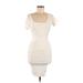 James Perse Casual Dress - Party Scoop Neck Short sleeves: Ivory Solid Dresses - Women's Size X-Small