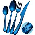 Xideman® 24-Piece ​Modern Blue Hammered Cutlery Set with Ultra Sharp 2-in-1 Serrated Knive, 18/10 Stainless Steel Silverware Set, Titanium ​Plated Flatware Set for 6 People, Knives Forks Spoons Set