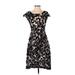 Yoana Baraschi Casual Dress - Sheath Scoop Neck Short sleeves: Black Floral Dresses - Women's Size 2