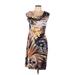 Connected Apparel Cocktail Dress - Sheath Cowl Neck Sleeveless: Brown Print Dresses - Women's Size 10