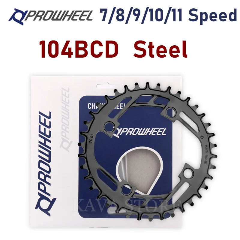 Prowheel MTB Corona 104BCD Ruota di catena in acciaio per bicicletta 32T 34T 36T 38T 40T Corona per mountain bike Corona stretta larga rotonda