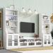 White TV Stands Set w/ 8 Height Adjustable Shelves Media Cabinets - 14 inches in width