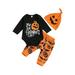 Pudcoco Baby Halloween Outfits Long Sleeve Pumpkin Print Romper Pants Hat Set Infant Halloween Sets