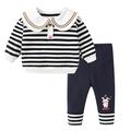 Children Toddler Kids Baby Girls Cartoon Animals Long Sleeve Striped Blouse Tops T Shirt Cute Letter Trousers Pants Outfit Set 2Pcs Clothes
