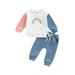 2pcs Toddler Baby Girl Set Rainbow Print Long Sleeve Sweatshirt and Solid Color Trousers with Pockets Autumn Outfits