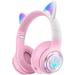 QearFun Cat Headphones for Girls Kids for School Kids Bluetooth Headphones with Microphone & 3.5mm Jack Teens Toddlers Wireless Headphones with Adjustable Headband for Tablet/PC-Pink Christmas Gift