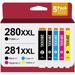 Compatible Ink Cartridges Replacement for Canon 280 281 PGI-280XXL CLI-281XXL for PIXMA TR8520 TS8220 TR7520 TS9120 TS6120 TS6220 TS8120 TS9520 TS6320 TS9521C TS8320 TS702 (5 Pack)