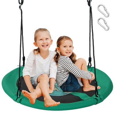 Costway 40 Inches Saucer Tree Swing Round with Adjustable Ropes and Carabiners-Green