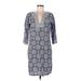 Rock Flower Paper Casual Dress - Shift V Neck 3/4 sleeves: Blue Dresses - Women's Size Medium