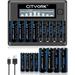 CITYORK 8 Pack AA 3000mAh with 8 Pack AAA1100mAh 1.2V Ni-MH Rechargeable Batteries with Battery Case with 8 Bay AA AAA LCD Smart 1.2v NiMH/NiCd Charger