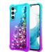 for Samsung Galaxy A54 5G Case Samsung A54 5G Case with HD Screen Protector Gradient Quicksand Glitter Liquid Floating Waterfall Durable Girls Cute Phone Case for Galaxy A54 5G (Teal/Purple)