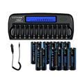 8 AA Batteries and 4 AAA Rechargeable Batteries with High Capacity Low Self Discharge 1.2v Ni-MH Batteries with 12 Bay AA AAA Smart LCD Independent Slot Battery Charger