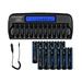 12 AAA Rechargeable Batteries with High Capacity Low Self Discharge 1.2v Ni-MH Batteries with 12 Bay AA AAA Smart LCD Independent Slot Battery Charger