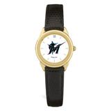 Women's Black Miami Marlins White Dial Leather Wristwatch
