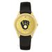 Men's Black Milwaukee Brewers Gold Dial Leather Wristwatch