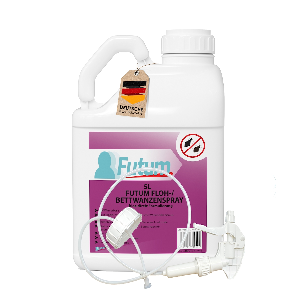 FUTUM 5L Bettwanzenspray / Flohspray bekämpft Insekten, Eier, Larven ohne Biozide auf Wasserbasis, Sofortwirkung ohne Flecken + 5L Sprüher Image