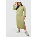 Plus Cotton Long Sleeve Split Midaxi Dress