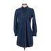 Madewell Casual Dress - Shirtdress Collared Long sleeves: Blue Print Dresses - Women's Size 2X-Small