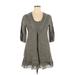 Wrap Casual Dress - Mini V-Neck 3/4 sleeves: Gray Solid Dresses - Women's Size 12