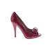 Joan & David Heels: Pumps Stilleto Cocktail Party Burgundy Print Shoes - Women's Size 7 1/2 - Peep Toe