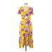 Great Jones Casual Dress - Midi V-Neck Short sleeves: Yellow Print Dresses - Women's Size 10