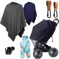 felisun Privacy Nursing Covers for Breastfeeding(2Sets) Stroller Hooks for Hanging(2Sets) Little Bum Coolers for Car Seat(Cow Blue) Моsquitо Net for Stroller(Black) Stroller Cup Holder(Black)