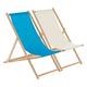 Harbour Housewares 2 Piece Light Blue & Cream Wooden Deck Chair Traditional FSC Wood Folding Adjustable Garden/Beach Sun Lounger Recliner