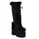 Wavyvigs Mid Calf Furry Winter Snow Boots for Women Platform Chunky High Heel Warm Boots Lace Up with Zipper Black Mark Size 40