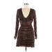 Zara Casual Dress - Mini V-Neck Long sleeves: Brown Dresses - Women's Size Medium