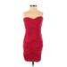 Bebe Cocktail Dress - Bodycon Sweetheart Sleeveless: Red Print Dresses - Women's Size 2X-Small