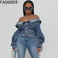 FAGADOER Blue Vintage Fashion Y2K Denim Coats Women Turndown Collar Long Sleeve Slim Crop Top Autumn