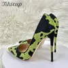 Tikicup Hairy Graffiti Muster Damen Grün Spitze Zehen High Heel Schuhe Einzigartiges Design Sexy Slip On Stiletto Pumps Plus Größe 33-46