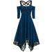 Punk Dress Women Gothic Lace Harajuku Aesthetic Dress Asymmetrical Party A Line Dress-Blue-S