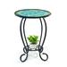 HONGLAND Mosaic Outdoor Side Table Two Tier Green Glass Patio Side Table for Porch-14X14X21 inch