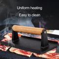Ludlz Rectangle Cast Iron Bacon Press with Wood Handle Even-Heat Transfer Healthy Cooking Comfortable Grip Meat Press