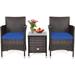 Furniture Set Of 3 With Removable Cushions Outdoor Rattan Conversation Set Wicker Chairs W/Square Coffee Table Bistro Set 3 Pieces For Garden Balcony & Poolside (Navy Blue)