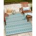 Indoor Outdoor Anti-Fade Moroccan Boho Panel Area Rug 8 X10 Ocean Blue (Bohemian Southwestern Transitional Pet Friendly Non Shedding Stain Resistant)