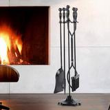 Fithood 5 Pcs Iron Fireplace Tools Set 7.28L x 7.28 Wx 31.9H in Black