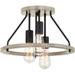 3-Light Rustic Farmhouse Flush Mount Ceiling Light Metal Shade Gray Oak Wood Style + Black Finish